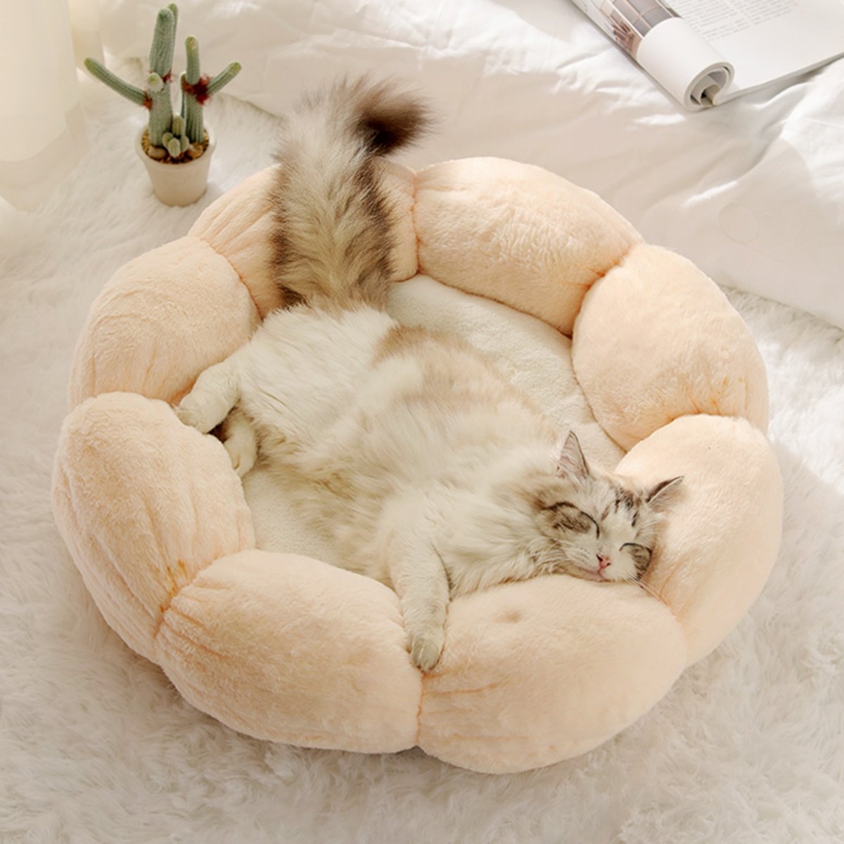 Happy & Polly Flower Shaped Bolster Dog & Cat Bed, Pink, Large