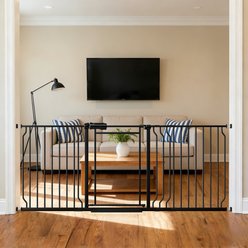 WAOWAO Triple Lock Adjustable Baby Gate with Clear Acrylic Panel, Black, 65 to 73-in