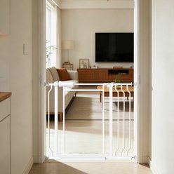 WAOWAO Triple Lock Adjustable Baby Gate with Clear Acrylic Panel, White, 29 to 37-in