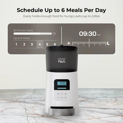 Show full view: Penthouse Paws Smart Automatic with LCD Panel Dog & Cat Feeder, 6-lit, White/Stainless Steel slide 5 of 10