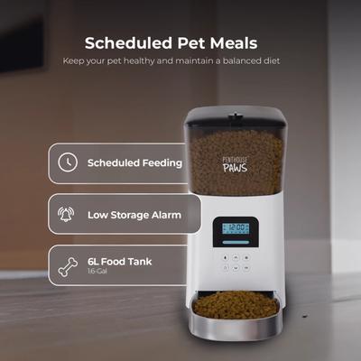 Show full view: Penthouse Paws Smart Automatic with LCD Panel Dog & Cat Feeder, 6-lit, White/Stainless Steel slide 8 of 10