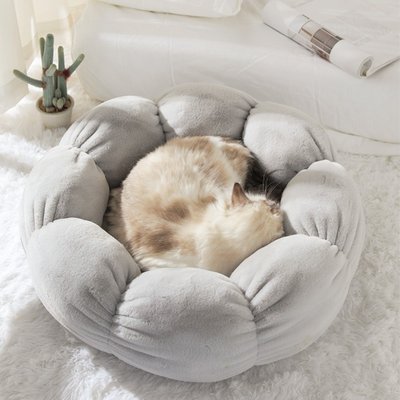 Happy & Polly Happy & Polly Flower Shaped Bolster Dog & Cat Bed, Grey, Small