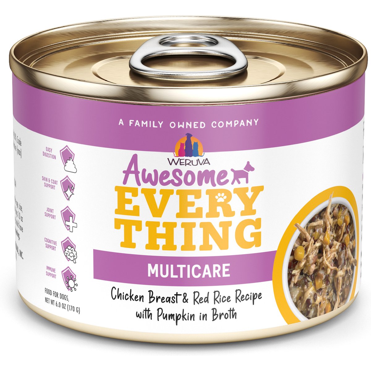 Weruva Awesome Everything Chicken Breast & Red Rice Recipe with Pumpkin Wet Dog Food, 6-oz can, case of 8