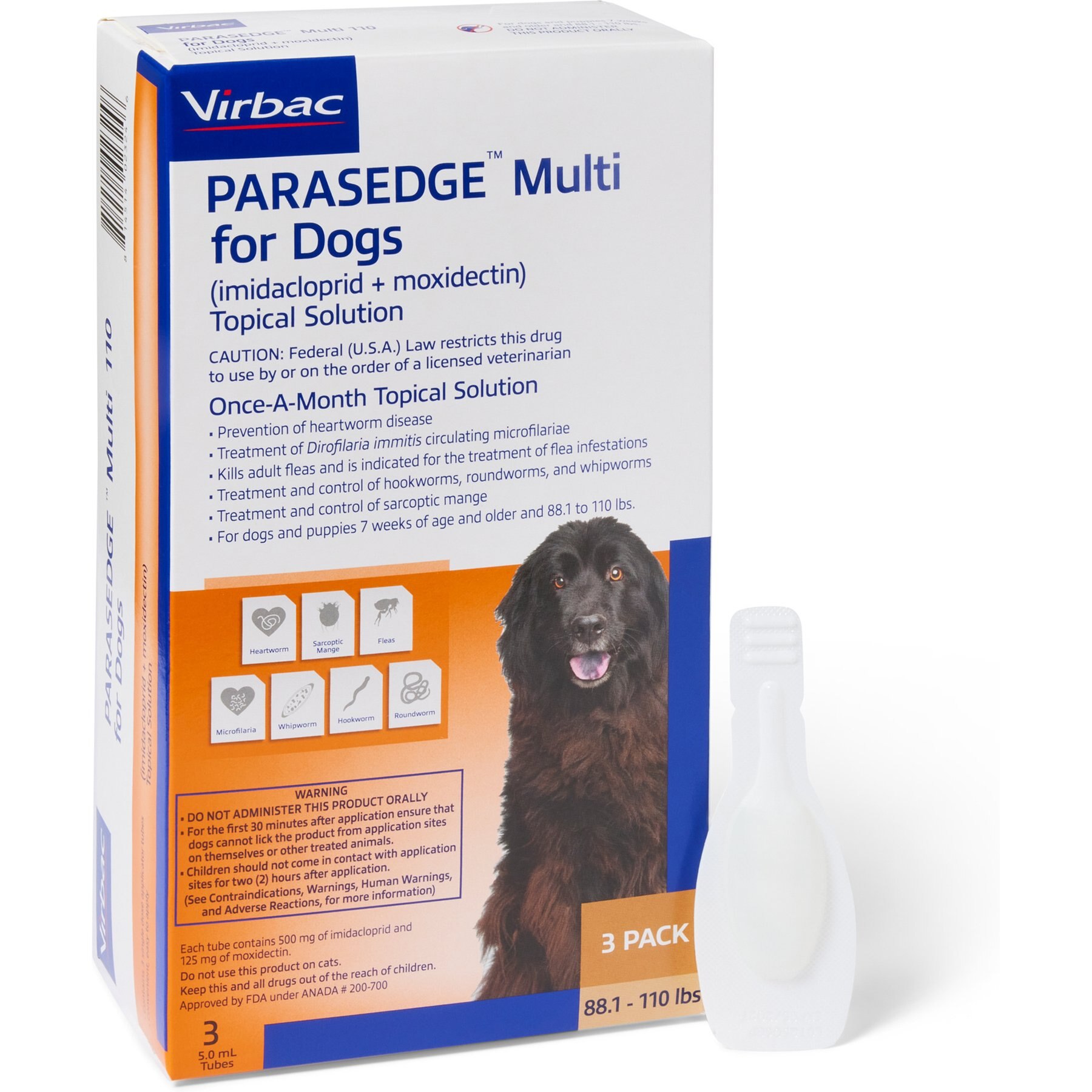 PARASEDGE Multi Topical Solution for Dogs, 88.1-110 lbs (Brown Box), 3 Doses (3-mos. supply)