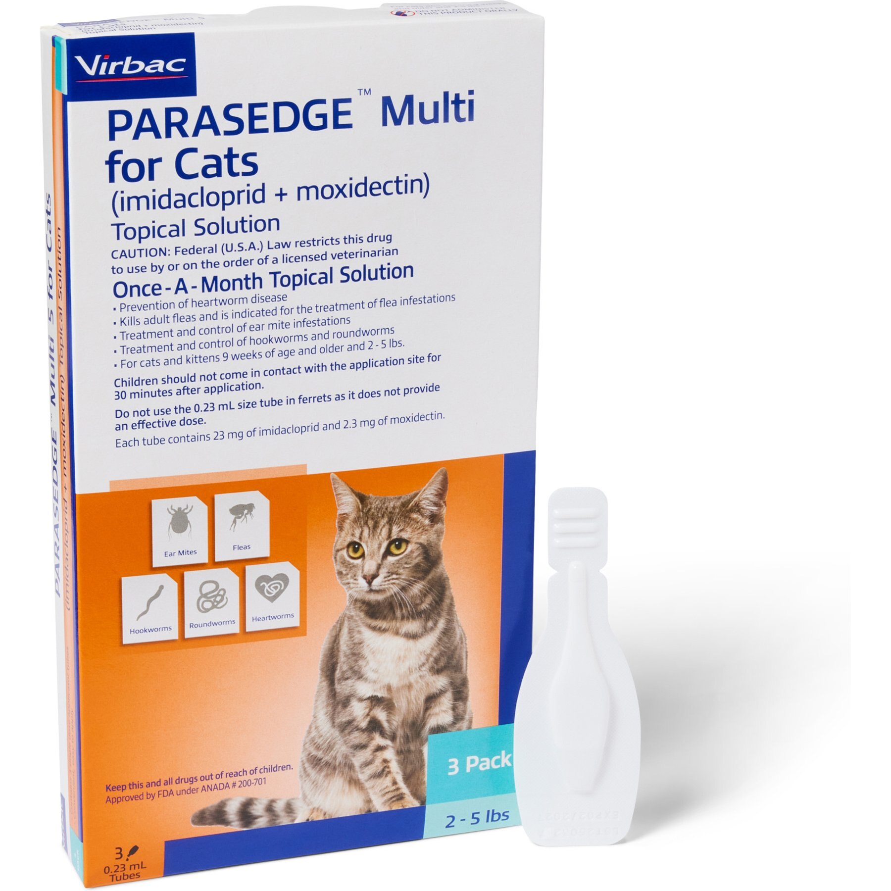 PARASEDGE Multi Topical Solution for Cats, 2-5 lbs (Teal Box), 3 Doses (3-mos. supply)