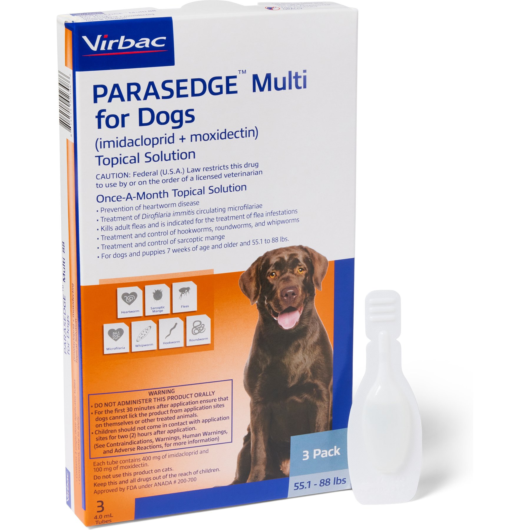 PARASEDGE Multi Topical Solution for Dogs, 55.1-88 lbs (Navy Box), 3 Doses (3-mos. supply)