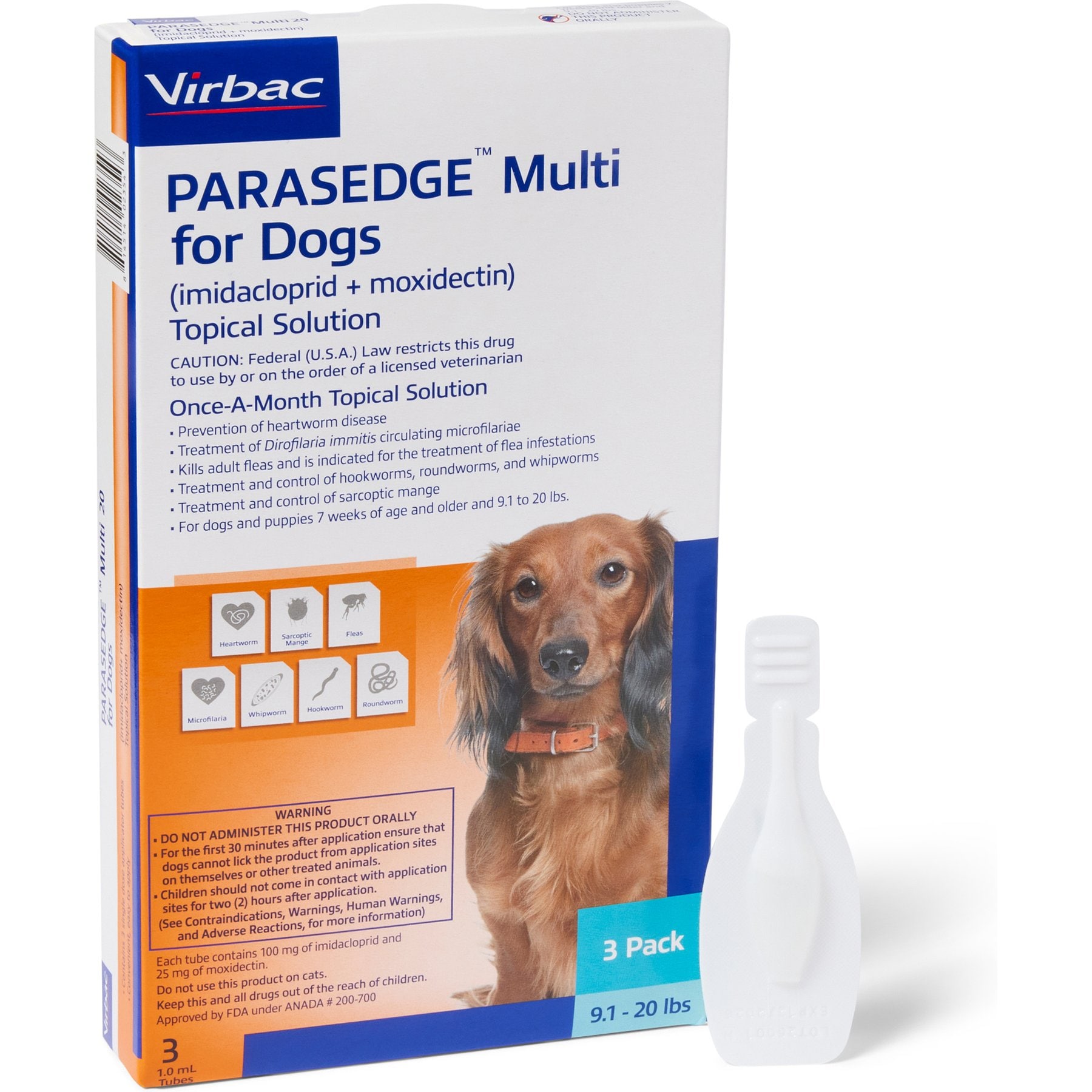 PARASEDGE Multi Topical Solution for Dogs, 9.1-20 lbs (Blue Box), 3 Doses (3-mos. supply)