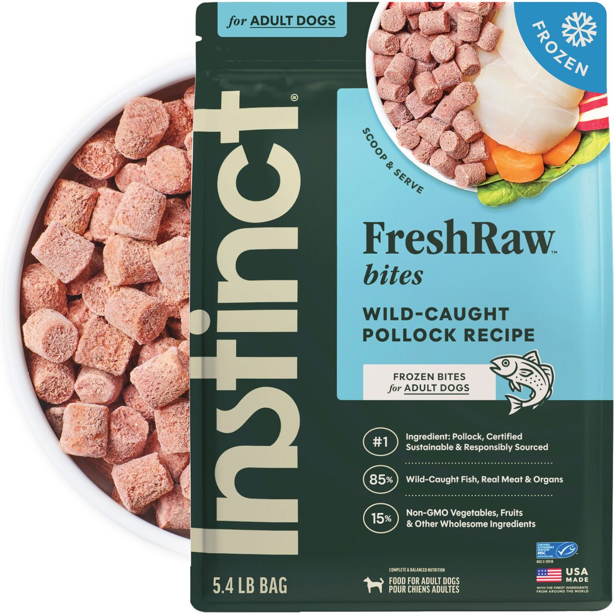 Instinct FreshRaw Bites Wild-Caught Pollock Recipe Dog Food, 5.4-lb bag