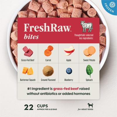 Show full view: Instinct Raw Frozen Adult Bites Grain-Free Real Beef Recipe Dog Food, 6-lb bag slide 4 of 11