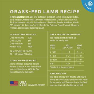 Show full view: Instinct Raw Frozen Adult Bites Grain-Free Grass-Fed Lamb Recipe Dog Food, 5.4-lb bag slide 9 of 10