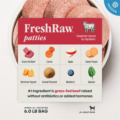 Show full view: Instinct Raw Frozen Adult Patties Grain-Free Real Beef Recipe Dog Food, 6-lb bag slide 4 of 11