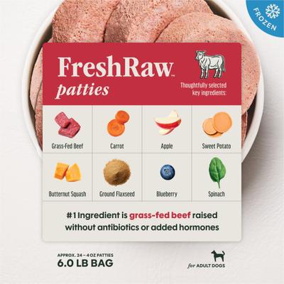 Show full view: Instinct Frozen Raw Patties Real Beef Recipe Food + Freeze-Dried Raw Boost Mixers Skin & Coat Health Recipe Dog Food Topper slide 3 of 9