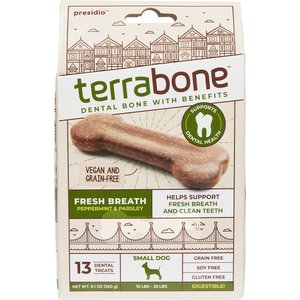 Terrabone Dental Bone Fresh Breath Dog Chew Treats, Small, 13 count