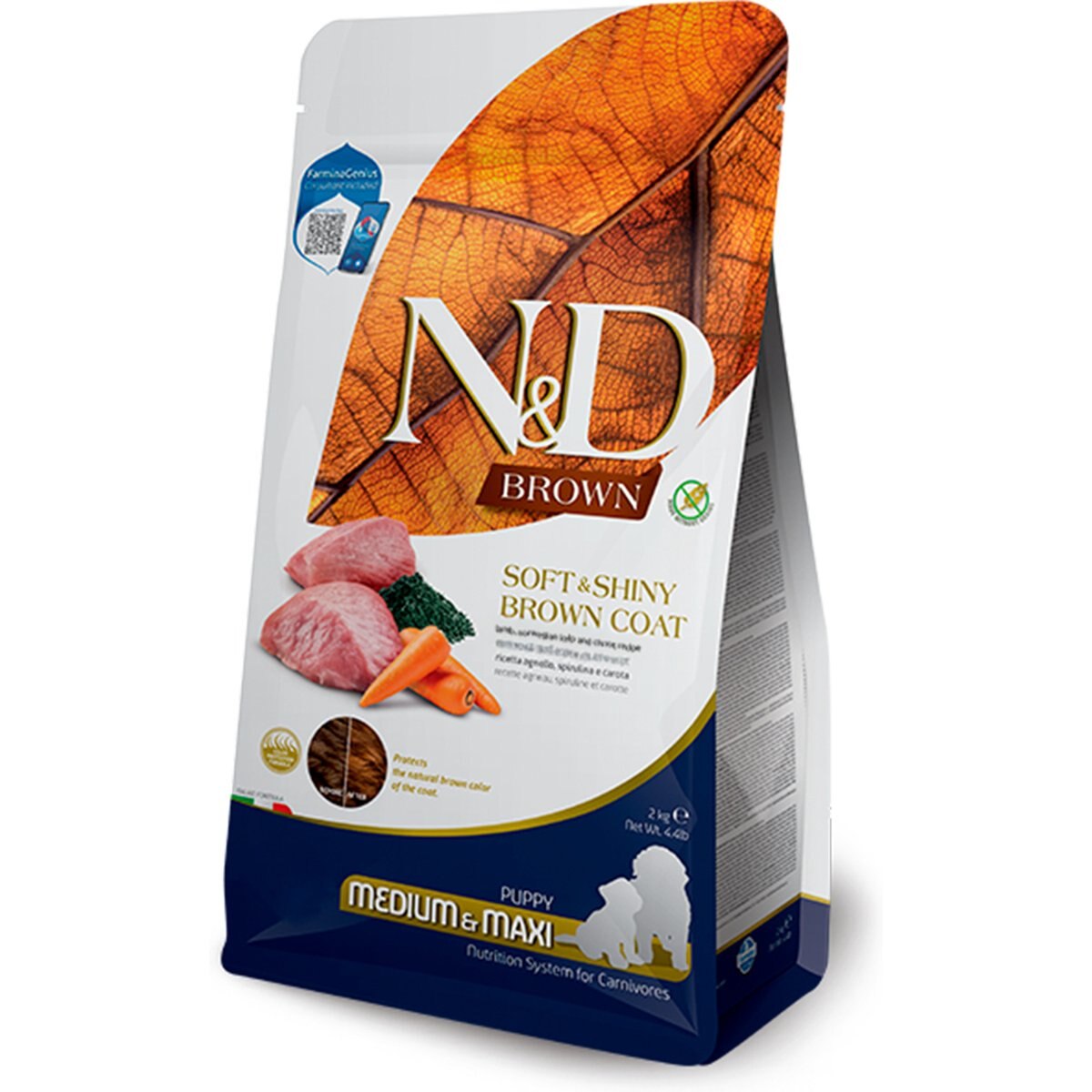 Farmina N&D Brown Coat Lamb, Norwegian Kelp & Carrot Puppy Med/Max Dry Dog Food, 4.4-lb bag