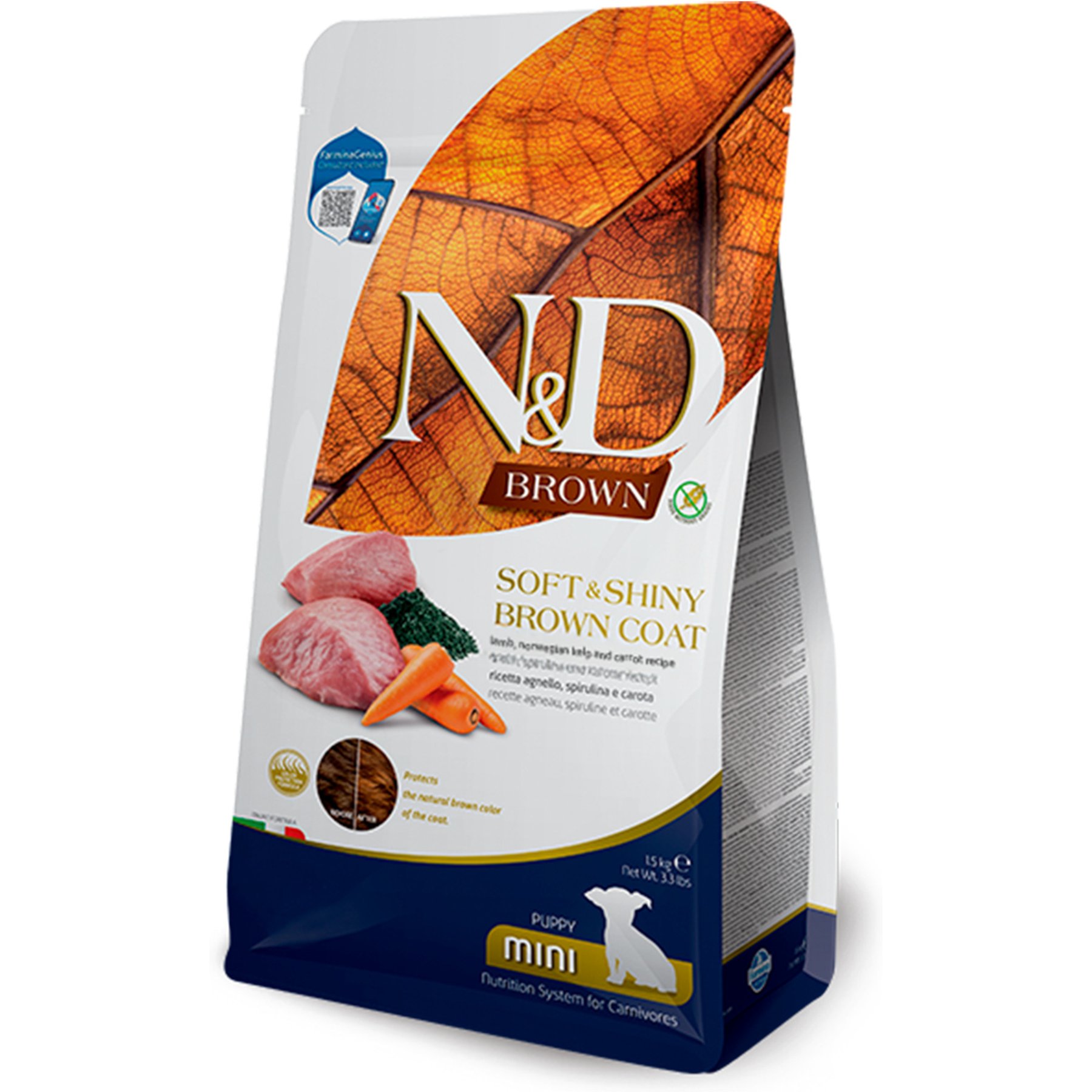 Farmina N&D Brown Coat Lamb, Norwegian Kelp & Carrot Puppy Mini Dry Dog Food, 3.3-lb bag