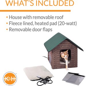 K&H Pet Products Outdoor Heated Kitty House Cat Shelter, Log Cabin