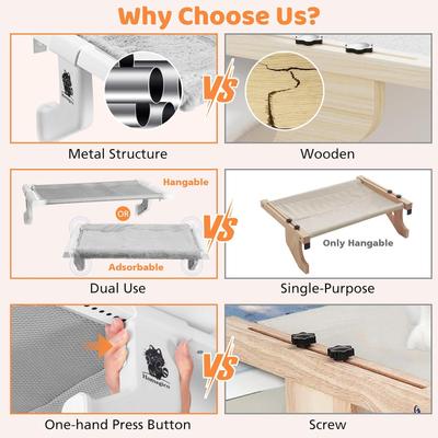 Show full view: HOMAGICO 2-in-1 Fleece Cat Window Hammock & Perch, 26 x 13-in, Grey slide 5 of 6