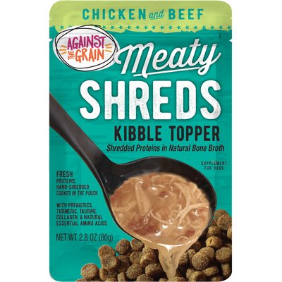 Against the Grain Against the Grain Shreds Slow Cooked Shredded Chicken & Beef Kibble Diabetic Support Low Fat Wet Dog Food Topper, 2.8-oz pouch, case of 12