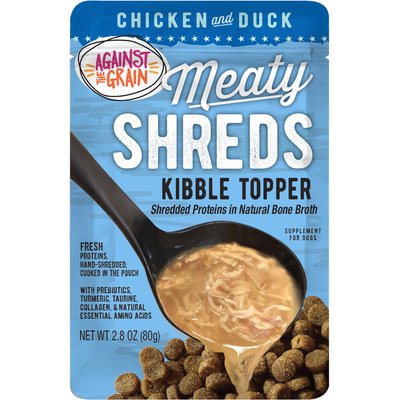 Against the Grain Against the Grain Shreds Slow Cooked Shredded Chicken & Duck Kibble Kidney Care Limited Ingredient Diet Dog Food Topper, 2.8-oz pouch, case of 12