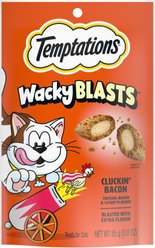 Temptations Wacky Blasts Cluckin’ Bacon Flavor Crunchy Cat Treats, 3-oz pouch, case of 12