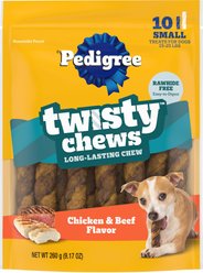 Pedigree Twisty Chews Chicken & Beef Flavor Long-Lasting Hard Chew Dog Treats, Small, 9.17-oz pouch, 1 count