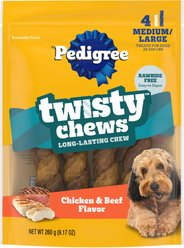Pedigree Twisty Chews Chicken & Beef Flavor Long-Lasting Hard Chew Dog Treats, Medium/Large, 9.17-oz pouch, 1 count