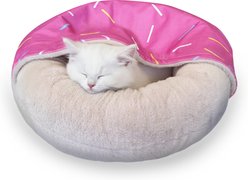 PawsPik Orthopedic Memory Foam Donut-Themed Plush Bolster Cat & Dog Bed & Removable Cover, Medium, Strawberry