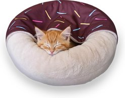 PawsPik Orthopedic Memory Foam Donut-Themed Plush Bolster Cat & Dog Bed & Removable Cover, Medium, Chocolate