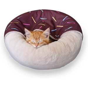 PawsPik Orthopedic Memory Foam Donut-Themed Plush Bolster Cat & Dog Bed & Removable Cover, Medium, Chocolate