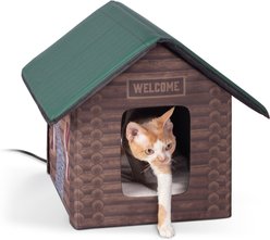 K&H Pet Products Outdoor Heated Kitty House Cat Shelter, Log Cabin