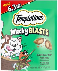 Temptations Wacky Blasts Nautical ‘Nip Flavor Crunchy Cat Treats, 6.3-oz pouch, case of 10