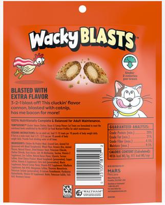 Show full view: Temptations Wacky Blasts Cluckin’ Bacon Flavor Crunchy Cat Treats, 6.3-oz pouch slide 3 of 10