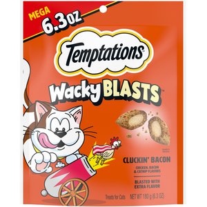Temptations Wacky Blasts Cluckin’ Bacon Flavor Crunchy Cat Treats, 6.3-oz pouch