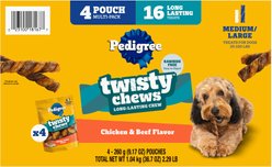 Pedigree Twisty Chews Chicken & Beef Flavor Long-Lasting Hard Chew Dog Treats, Medium/Large, 9.17-oz pouch, 16 count