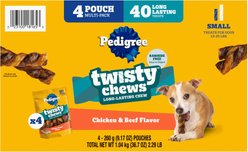 Pedigree Twisty Chews Chicken & Beef Flavor Long-Lasting Hard Chew Dog Treats, Small, 9.17-oz pouch, 4 count