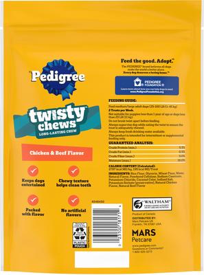 Show full view: Pedigree Twisty Chews Chicken & Beef Flavor Long-Lasting Hard Chew Dog Treats, Medium/Large, 9.17-oz pouch, 1 count slide 3 of 9