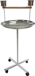 YML PS22SS 22-in Stainless Steel Parrot Stand Bird Perch with Cups