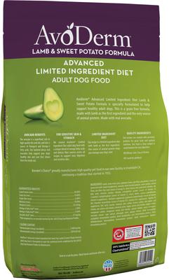 Show full view: AvoDerm Advanced Limited Ingredient Diet Lamb & Sweet Potato Adult Dry Dog Food, 22-lb bag slide 4 of 9