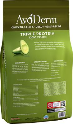 Show full view: AvoDerm Natural Triple Protein Chicken, Lamb & Turkey Meals Recipe All Life Stages Dry Dog Food, 30-lb bag slide 4 of 9