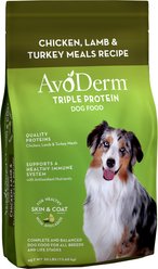 AvoDerm Natural Triple Protein Chicken, Lamb & Turkey Meals Recipe All Life Stages Dry Dog Food, 30-lb bag