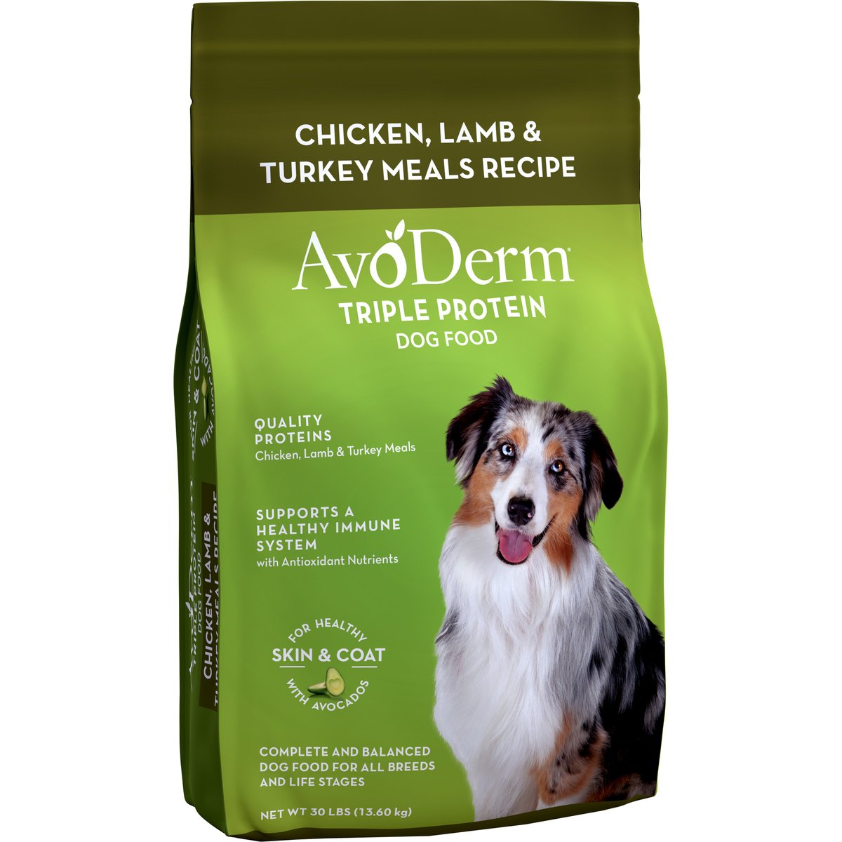 AvoDerm Natural Triple Protein All Life Stages Dry Dog Food, 30-lb bag