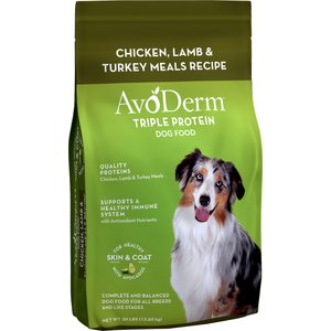 AvoDerm Natural Triple Protein Chicken, Lamb & Turkey Meals Recipe All Life Stages Dry Dog Food, 30-lb bag