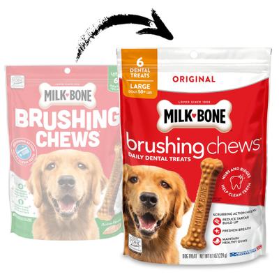 Show full view: Milk-Bone Original Brushing Chews Large Chicken Flavor Daily Dental Dog Treats, 6 count slide 3 of 12