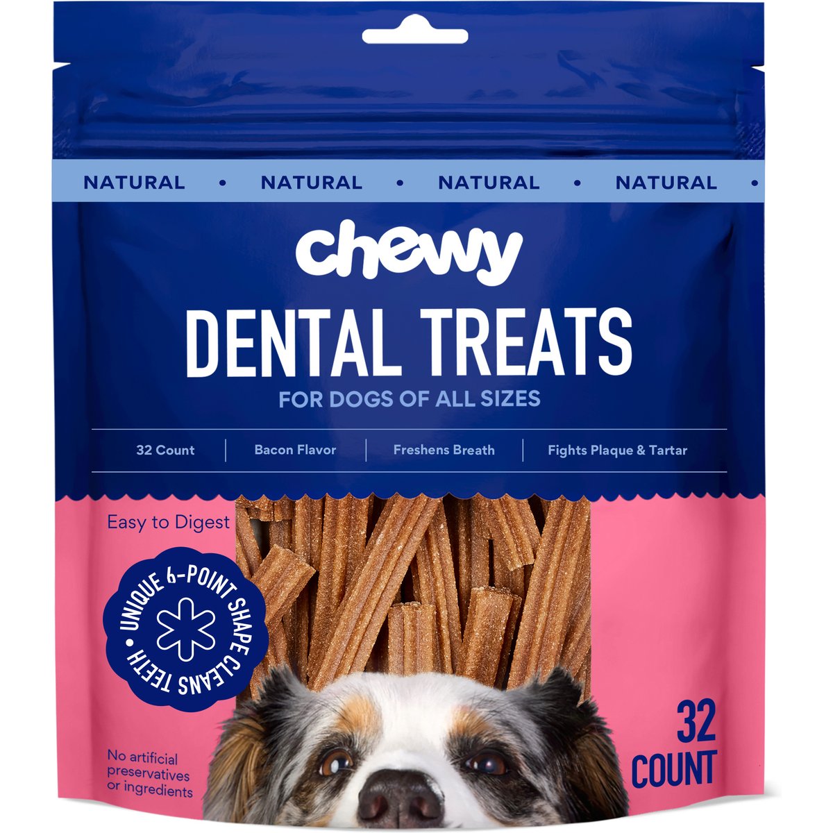 Chewy Made Natural Bacon Flavor Dental Chew Dog Treats (FORMERLY TRUE ACRE FOODS), 64 count bundle
