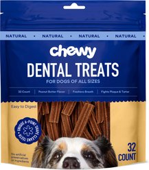 Chewy Made Natural Peanut Butter Flavor Dental Chew Dog Treats (FORMERLY TRUE ACRE FOODS), 32 count