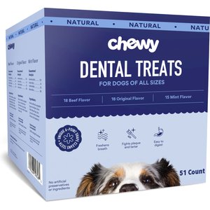 Chewy Natural Dental Chew Sticks Variety Pack, Original, Beef, & Mint Flavor (FORMERLY TRUE ACRE FOODS), 51 count