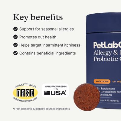 Show full view: PetLabCo. Allergy Immune Probiotic Chew Allergy Supplement for Large Dogs, 30 count slide 4 of 9