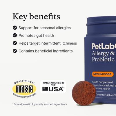 Show full view: PetLabCo. Allergy Immune Probiotic Chew Allergy Supplement for Medium Dogs, 30 count slide 4 of 9