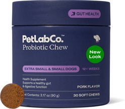 PetLabCo. Probiotics Pork Flavored Soft Chew Supplement for Small Dogs, 30 count
