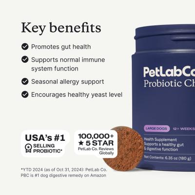 Show full view: PetLabCo. Probiotics Pork Flavored Soft Chew Supplement for Large Dogs, 30 count slide 4 of 8